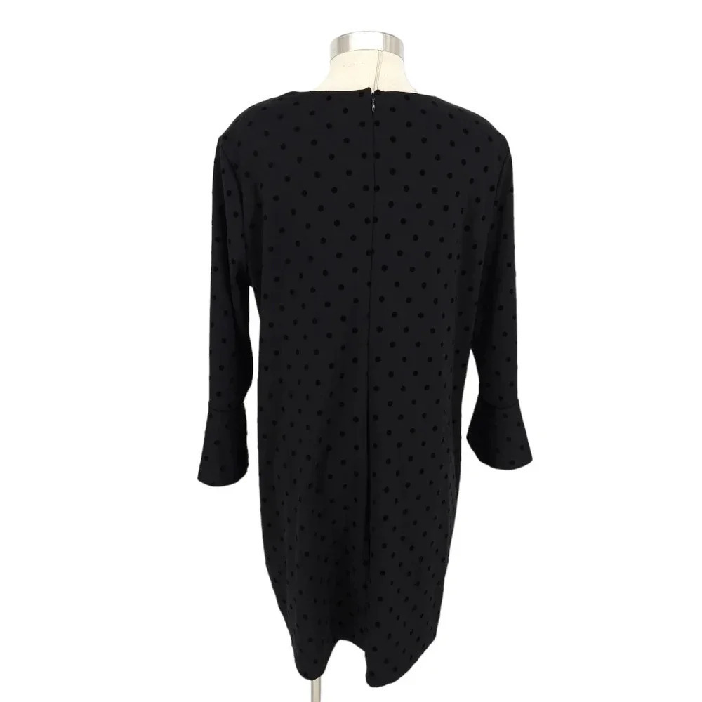 Old Navy Shift Dress Black Jack Polka Dot Bell Long Sleeve Zip Back - Picture 5 of 9